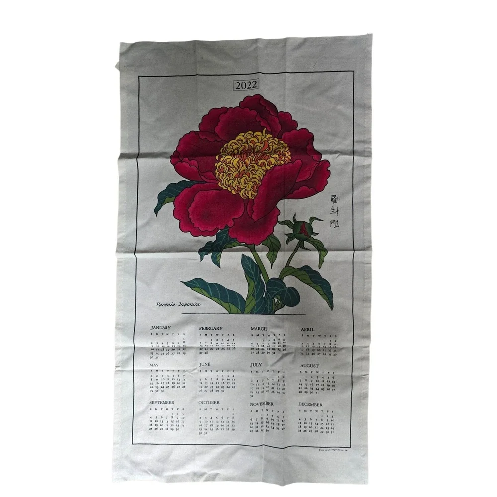 Cavallini & Co 2022 Peony Calendar Tea Towel 100% Cotton Botanical Floral Art
